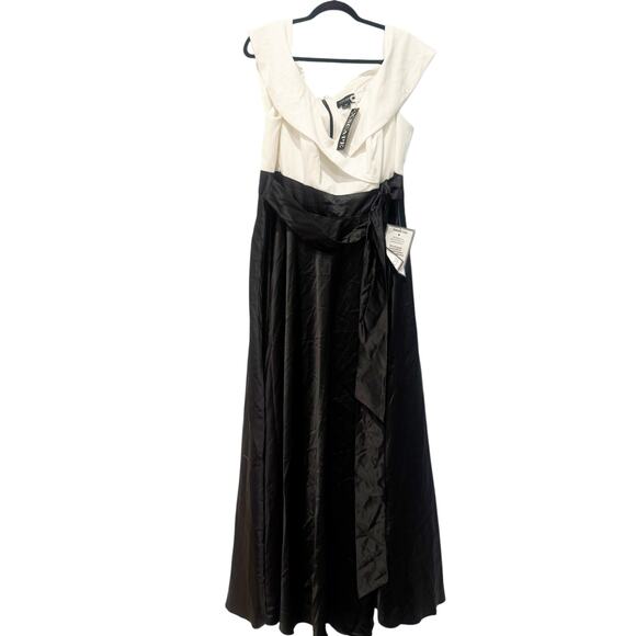 XSCAPE White/Black Off-The-Shoulder Colorblocked High Slit Gown Size 14W NWT - Picture 5 of 10